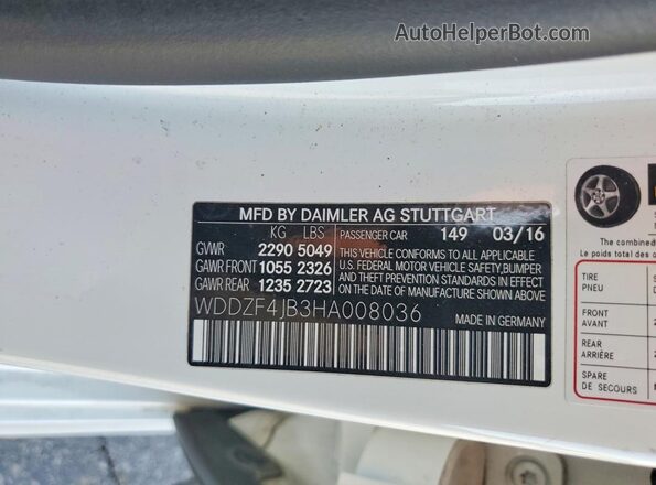 WDDZF4JB3HA008036 2017 MERCEDES-BENZ E Белый 