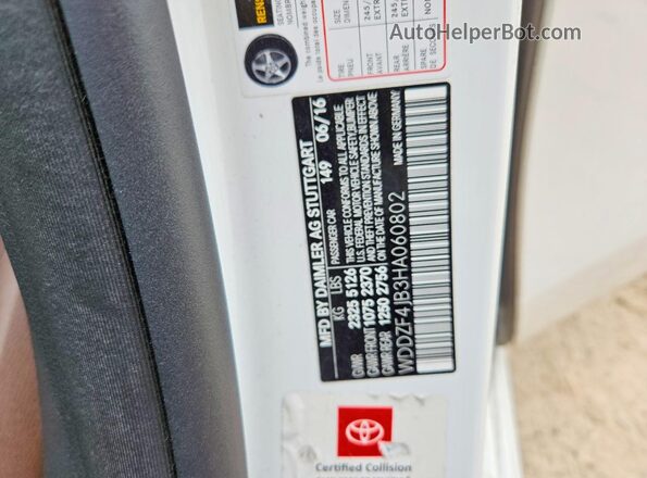 WDDZF4JB3HA060802 2017 MERCEDES-BENZ E White VIN sticker view