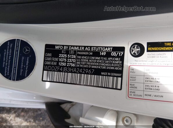 WDDZF4JB3HA242967 2017 MERCEDES-BENZ E-CLASS White Vista del compartimento del motor