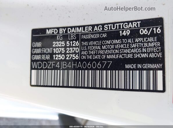 WDDZF4JB4HA060677 2017 MERCEDES-BENZ E-CLASS White Вид підкапотного простору