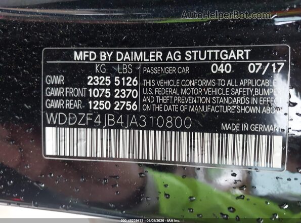 WDDZF4JB4JA310800 2018 MERCEDES-BENZ E-CLASS Black Շարժիչի բաժամունքի տեսք