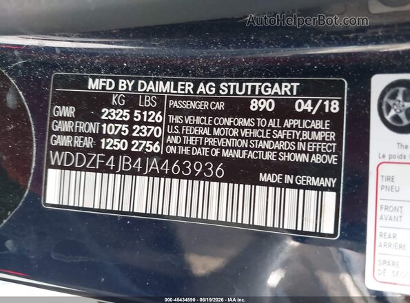 WDDZF4JB4JA463936 2018 MERCEDES-BENZ E-CLASS Blue Շարժիչի բաժամունքի տեսք
