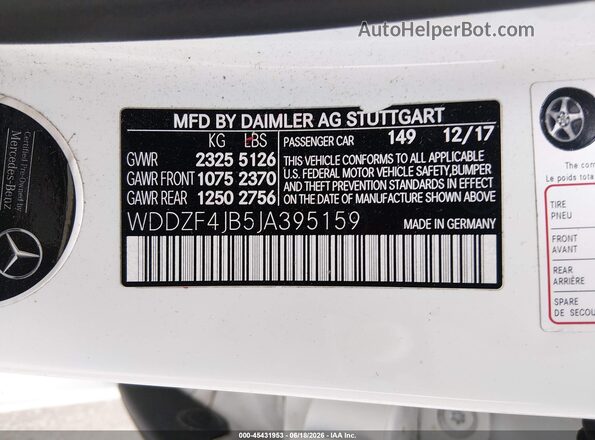 WDDZF4JB5JA395159 2018 MERCEDES-BENZ E-CLASS Белый Вид подкапотного пространства