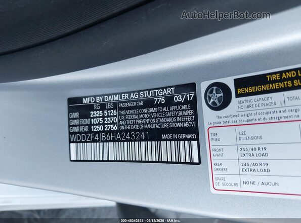 WDDZF4JB6HA243241 2017 MERCEDES-BENZ E-CLASS Silver Engine compartment view
