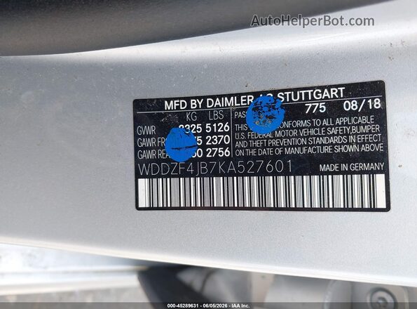 WDDZF4JB7KA527601 2019 MERCEDES-BENZ E-CLASS Silver ძრავის განყოფილების ხედი