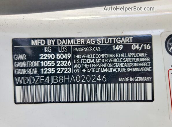 WDDZF4JB8HA020246 2017 MERCEDES-BENZ E Белый 