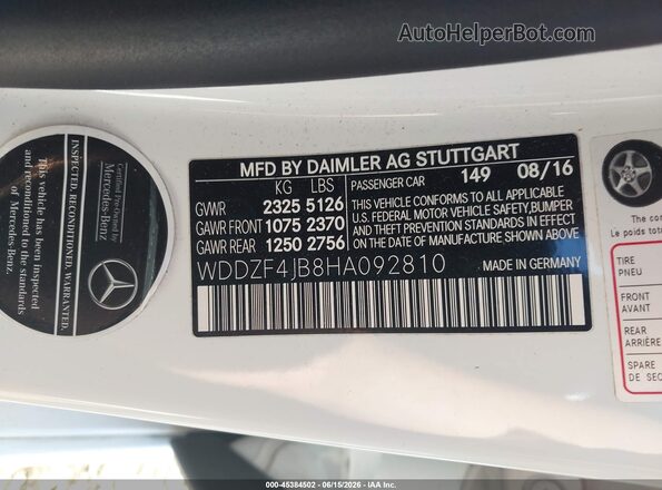 WDDZF4JB8HA092810 2017 MERCEDES-BENZ E-CLASS White Vista del compartimento del motor