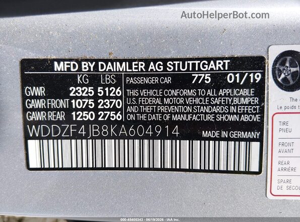 WDDZF4JB8KA604914 2019 MERCEDES-BENZ E-CLASS Silver Engine compartment view