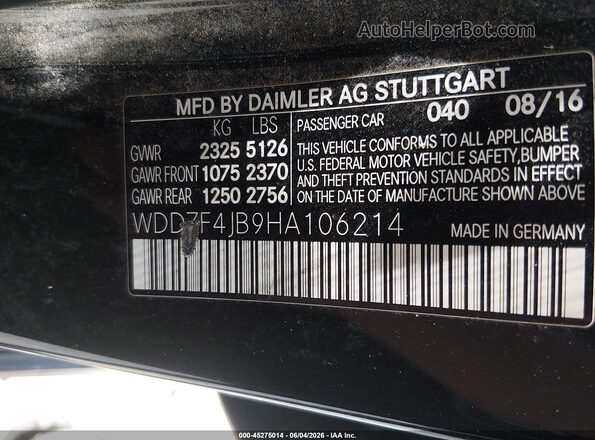 WDDZF4JB9HA106214 2017 MERCEDES-BENZ E-CLASS Black 