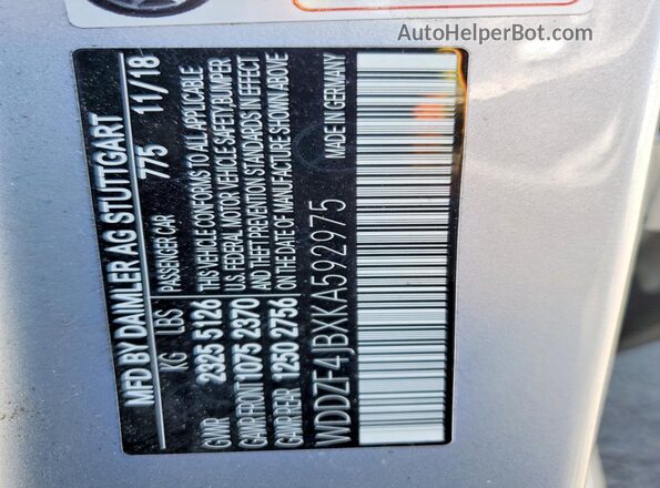 WDDZF4JBXKA592975 2019 MERCEDES-BENZ E Silver Вид підкапотного простору
