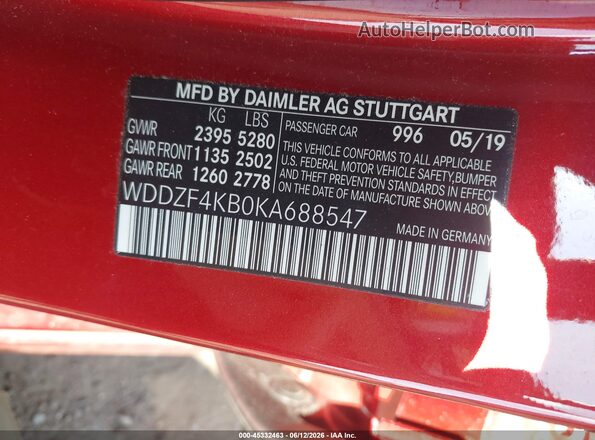 WDDZF4KB0KA688547 2019 MERCEDES-BENZ E-CLASS Red Widok komory silnika