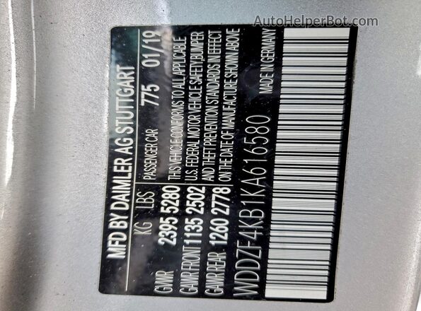 WDDZF4KB1KA616580 2019 MERCEDES-BENZ E Silver Вид підкапотного простору