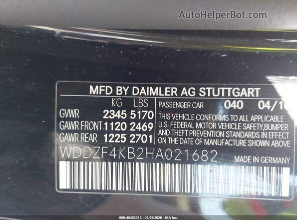 WDDZF4KB2HA021682 2017 MERCEDES-BENZ E-CLASS Black ძრავის განყოფილების ხედი