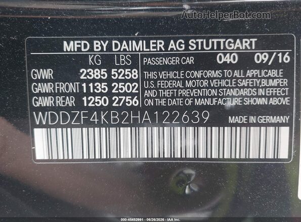 WDDZF4KB2HA122639 2017 MERCEDES-BENZ E-CLASS Черный Вид подкапотного пространства