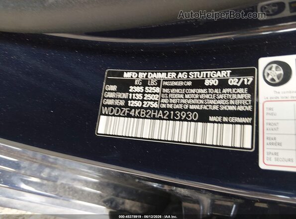 WDDZF4KB2HA213930 2017 MERCEDES-BENZ E-CLASS Blue Շարժիչի բաժամունքի տեսք
