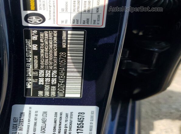 WDDZF4KB4HA105728 2017 MERCEDES-BENZ E Blue Vista del compartimento del motor