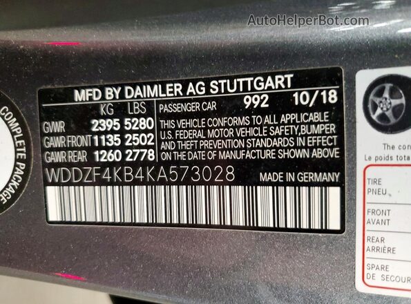 WDDZF4KB4KA573028 2019 MERCEDES-BENZ E Gray Widok komory silnika
