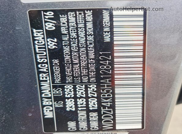 WDDZF4KB5HA128421 2017 MERCEDES-BENZ E Gray ძრავის განყოფილების ხედი