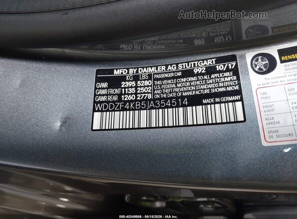 WDDZF4KB5JA354514 2018 MERCEDES-BENZ E-CLASS Gray Vista del compartimento del motor