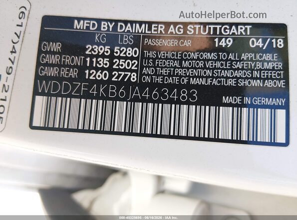 WDDZF4KB6JA463483 2018 MERCEDES-BENZ E-CLASS White Vista del compartimento del motor