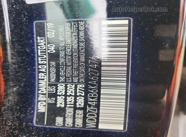 WDDZF4KB6KA627476 2019 MERCEDES-BENZ E Black VIN sticker view