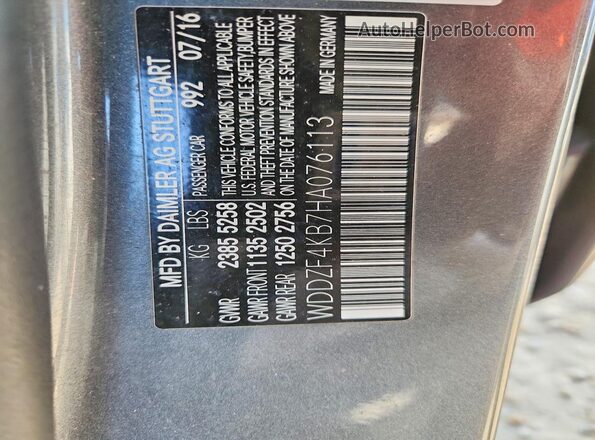 WDDZF4KB7HA076113 2017 MERCEDES-BENZ E Gray Widok naklejki z numerem VIN