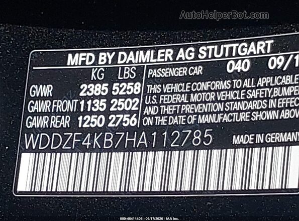 WDDZF4KB7HA112785 2017 MERCEDES-BENZ E-CLASS Black ძრავის განყოფილების ხედი