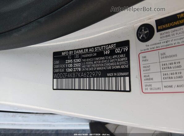 WDDZF4KB7KA622979 2019 MERCEDES-BENZ E-CLASS Белый Вид подкапотного пространства
