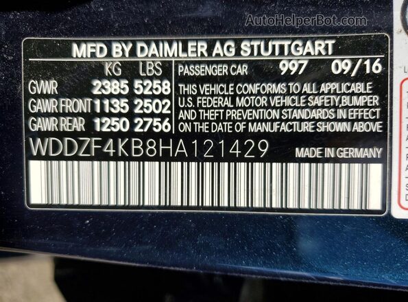 WDDZF4KB8HA121429 2017 MERCEDES-BENZ E Синий 