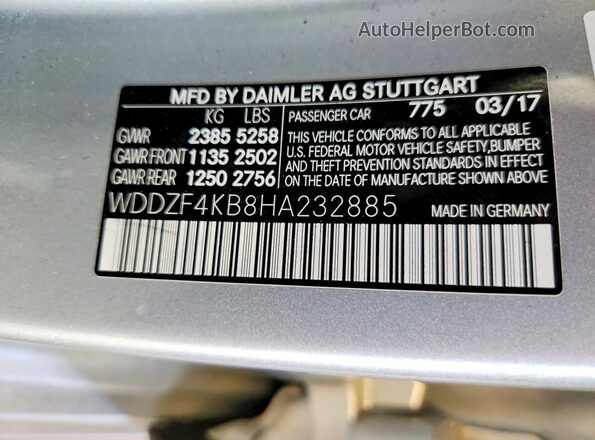 WDDZF4KB8HA232885 2017 MERCEDES-BENZ E Серебряный Вид подкапотного пространства