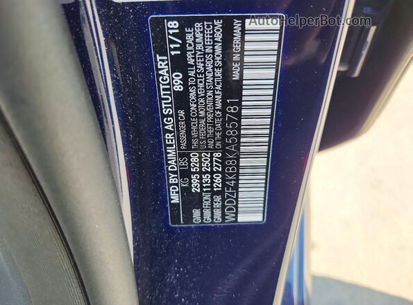 WDDZF4KB8KA585781 2019 MERCEDES-BENZ E Blue Вид наклейки з VIN-кодом