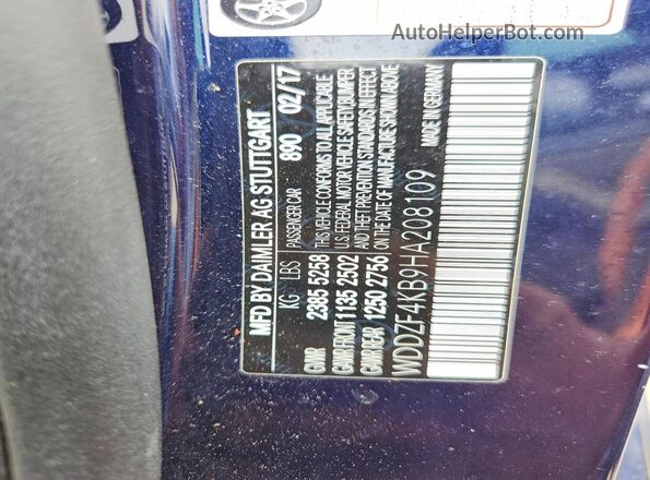 WDDZF4KB9HA208109 2017 MERCEDES-BENZ E Blue Շարժիչի բաժամունքի տեսք