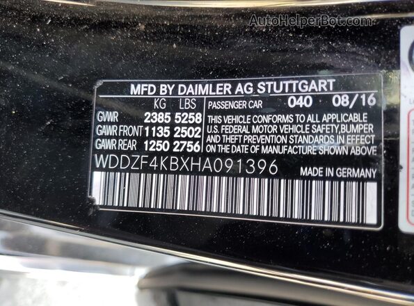 WDDZF4KBXHA091396 2017 MERCEDES-BENZ E Black Widok naklejki z numerem VIN