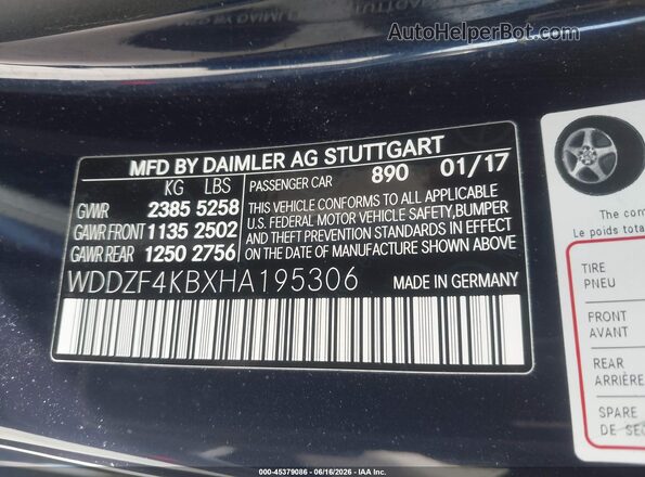 WDDZF4KBXHA195306 2017 MERCEDES-BENZ E-CLASS Blue Widok komory silnika