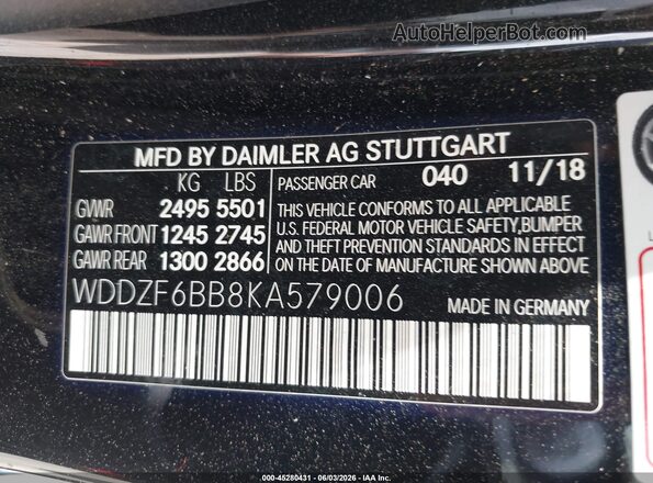 WDDZF6BB8KA579006 2019 MERCEDES-BENZ AMG E 53 Black Вид підкапотного простору