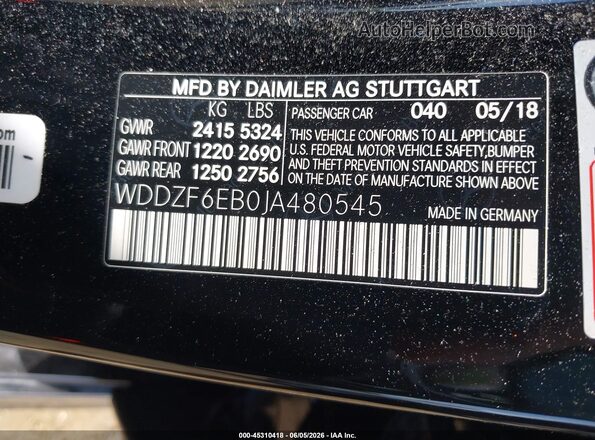 WDDZF6EB0JA480545 2018 MERCEDES-BENZ AMG E 43 Black 