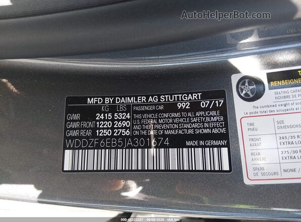WDDZF6EB5JA301674 2018 MERCEDES-BENZ AMG E 43 Gray ძრავის განყოფილების ხედი