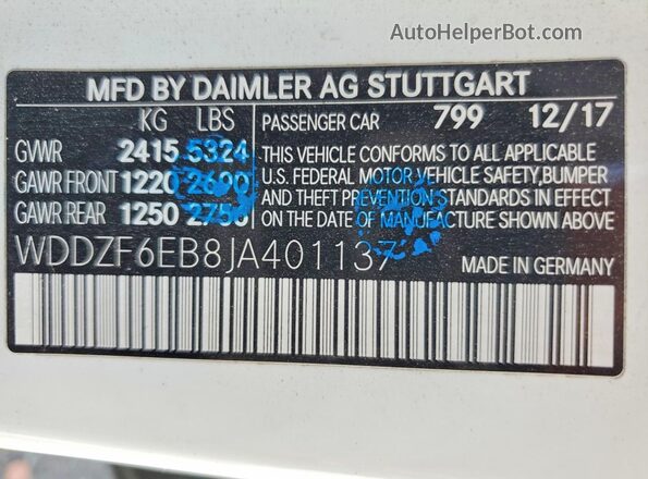 WDDZF6EB8JA401137 2018 MERCEDES-BENZ E Белый Вид наклейки с VIN-кодом