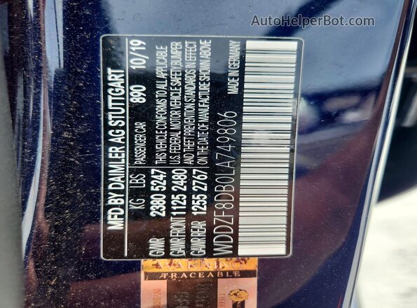 WDDZF8DB0LA749806 2020 MERCEDES-BENZ E Blue VIN կոդի պիտակի տեսք