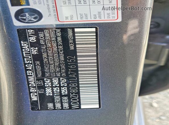 WDDZF8DB1LA716152 2020 MERCEDES-BENZ E Gray 