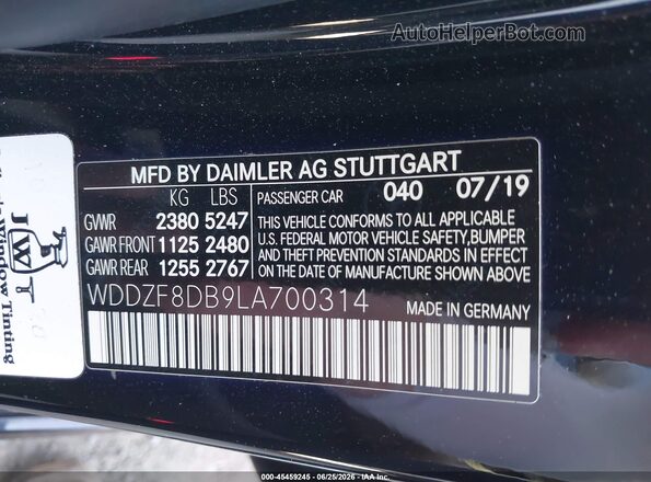 WDDZF8DB9LA700314 2020 MERCEDES-BENZ E-CLASS Black Շարժիչի բաժամունքի տեսք