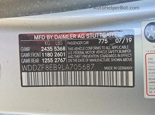 WDDZF8EB9LA705687 2020 MERCEDES-BENZ E Silver 