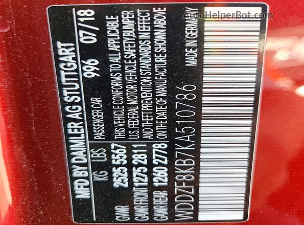 WDDZF8KB7KA510786 2019 MERCEDES-BENZ E Gray VIN sticker view