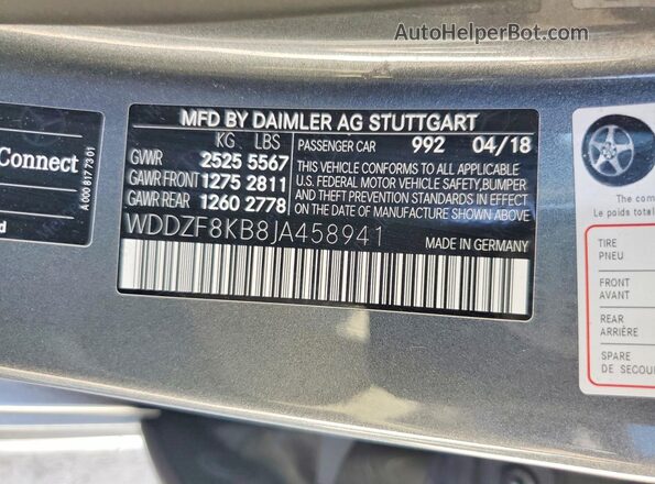 WDDZF8KB8JA458941 2018 MERCEDES-BENZ E Gray Вид підкапотного простору