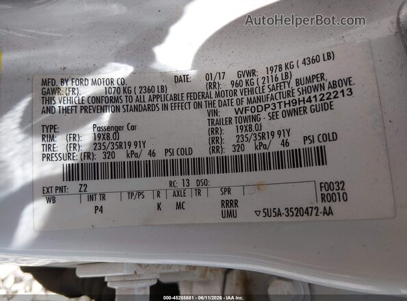 WF0DP3TH9H4122213 2017 FORD FOCUS RS White Widok komory silnika