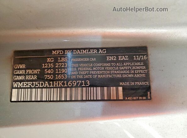 WMEFJ5DA1HK169713 2017 SMART FORTWO Silver Vista del compartimento del motor