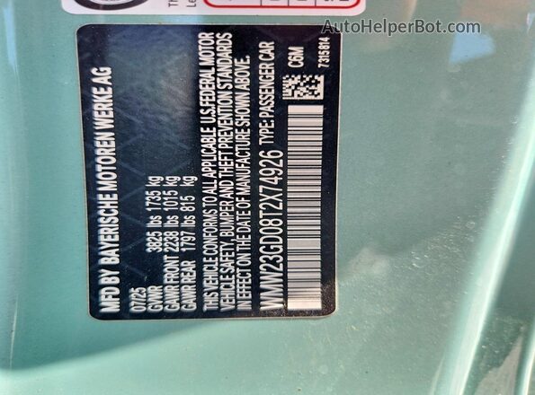 WMW23GD08T2X74926 2026 MINI COOPER Turquoise VIN sticker view