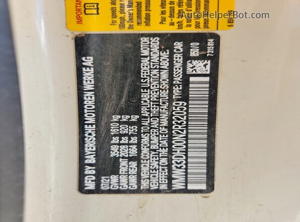 WMW33DH00N2R32059 2022 MINI COOPER White 