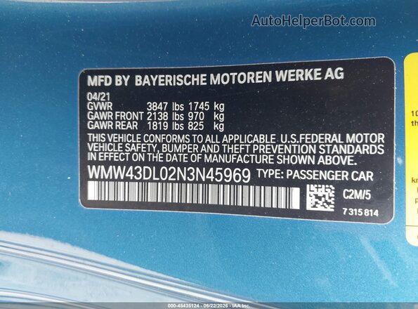 WMW43DL02N3N45969 2022 MINI CONVERTIBLE Blue Շարժիչի բաժամունքի տեսք