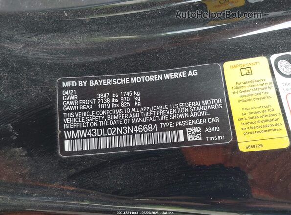 WMW43DL02N3N46684 2022 MINI CONVERTIBLE Черный Вид подкапотного пространства